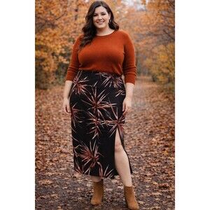 Melissa McCarthy Seven7 Pencil Skirt 3X Black Floral Pull On Midi Slit Stretch